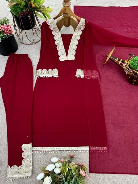 Heavy Faux Georgette 5mm Sequins Embroidered Suit Set with Dupatta At Manufacturer Rate Georgette Kurti 