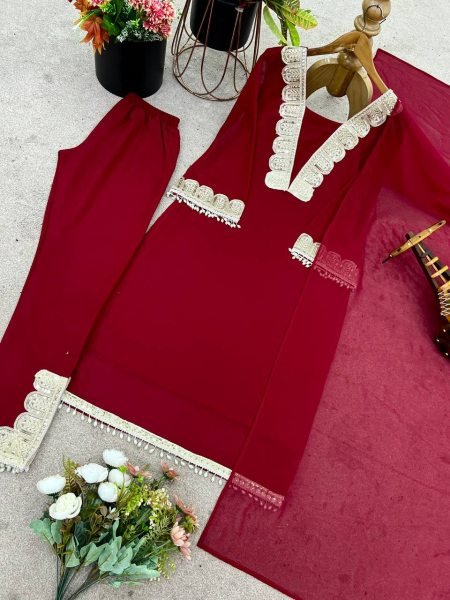 Heavy Faux Georgette 5mm Sequins Embroidered Suit Set with Dupatta At Manufacturer Rate Georgette Kurti 