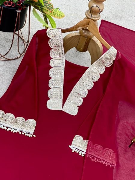 Heavy Faux Georgette 5mm Sequins Embroidered Suit Set with Dupatta At Manufacturer Rate Georgette Kurti 