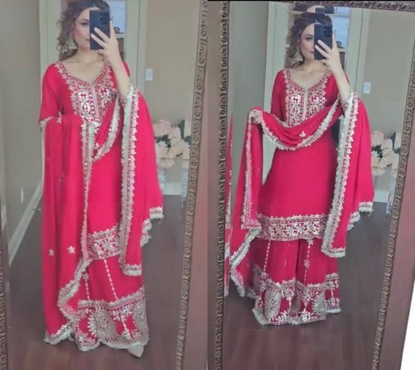 Heavy Faux Georgette Embroidered Sharara Set With Sequins Work Suit for Women Ready To Wear Collection