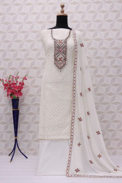 Heavy Faux Georgette Embroidered Festival Wedding Pant Salwar Kameez Churidar Salwar Suits Wholesale