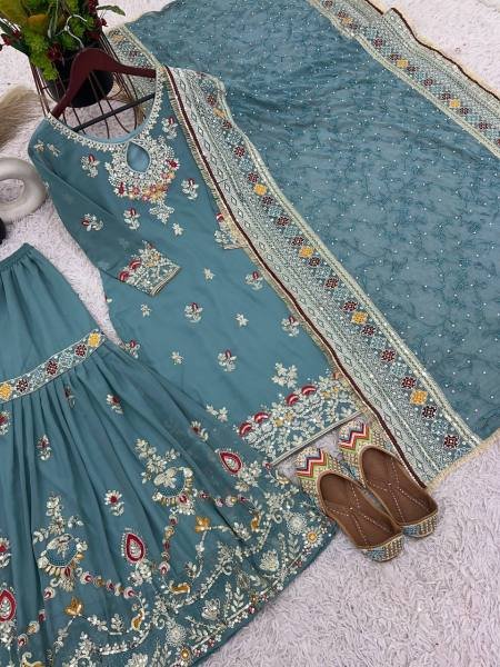  Heavy Faux Georgette Embroidered Sharara Set By royal export Ready To Wear Collection