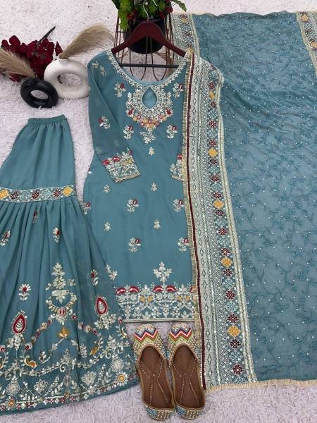  Heavy Faux Georgette Embroidered Sharara Set By royal export Ready To Wear Collection