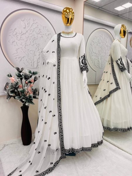 Heavy Faux Georgette Embroidered Anarkali Gown with Sequins  & Dupatta Ready to Wear Set at Exporter from Surat Anarkali Kurtis 