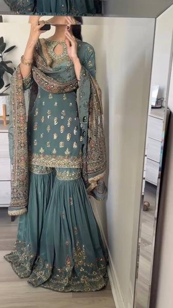  Heavy Faux Georgette Embroidered Sharara Set By royal export Ready To Wear Collection