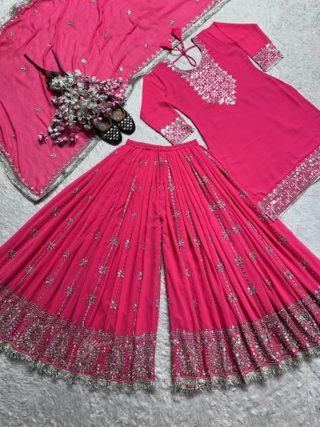 Heavy Faux Georgette Embroidered Sharara Set With Sequins Work Suit for Women Ready To Wear Collection