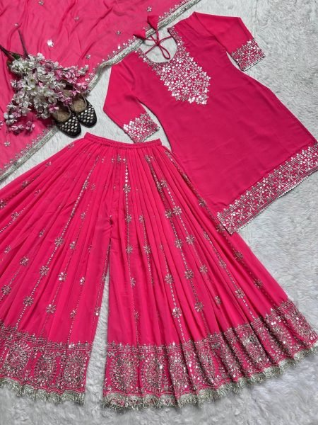 Heavy Faux Georgette Embroidered Sharara Set With Sequins Work Suit for Women Ready To Wear Collection
