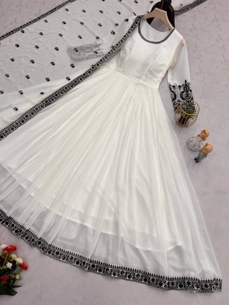 Heavy Faux Georgette Embroidered Anarkali Gown with Sequins  & Dupatta Ready to Wear Set at Exporter from Surat Anarkali Kurtis 