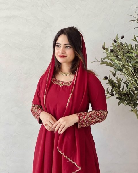 Heavy Faux Georgette Embroidery Anarkali Gown Pant   Dupatta Ready To Wear Collection