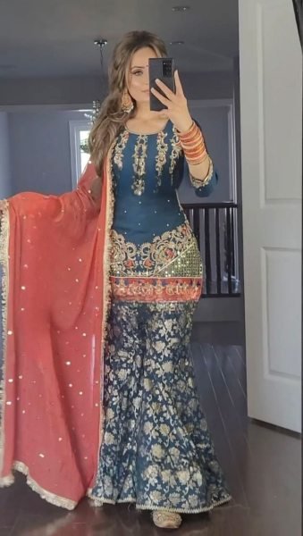  Heavy Faux Georgette Fabric With Heavy Embroidery  Work Sharara Suits  Ready To Wear Collection