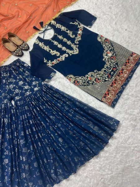  Heavy Faux Georgette Fabric With Heavy Embroidery  Work Sharara Suits  Ready To Wear Collection