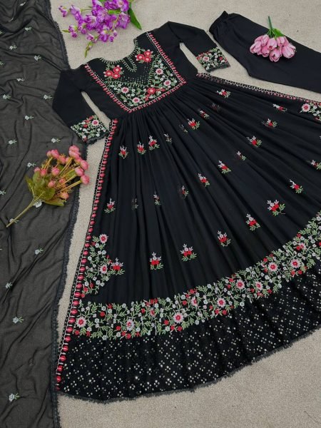 Heavy Faux Georgette Kurti Pant Set With Sequence Work  3 Piece Kurti Set