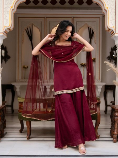 Heavy Faux Georgette Suit Set with Real Mirror Work Dupatta for Women Ready To Wear Suit