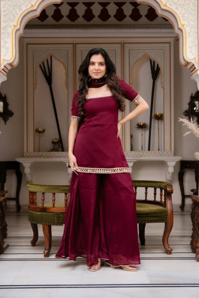 Heavy Faux Georgette Suit Set with Real Mirror Work Dupatta for Women Ready To Wear Collection