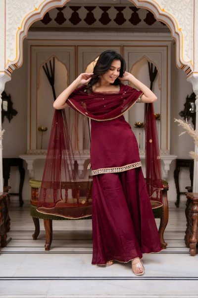 Heavy Faux Georgette Suit Set with Real Mirror Work Dupatta for Women Ready To Wear Collection