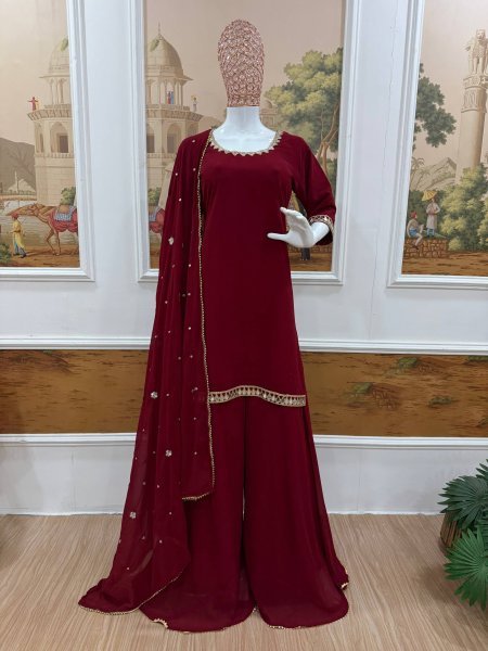 Heavy Faux Georgette Suit Set with Real Mirror Work Dupatta for Women Ready To Wear Collection