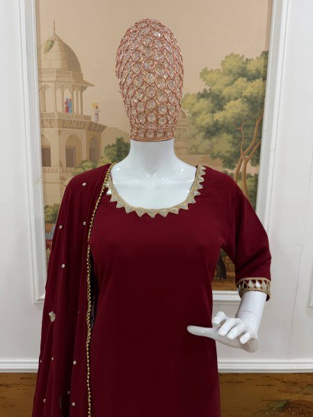 Heavy Faux Georgette Suit Set with Real Mirror Work Dupatta for Women Ready To Wear Collection