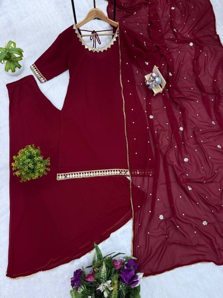 Heavy Faux Georgette Suit Set with Real Mirror Work Dupatta for Women Ready To Wear Collection