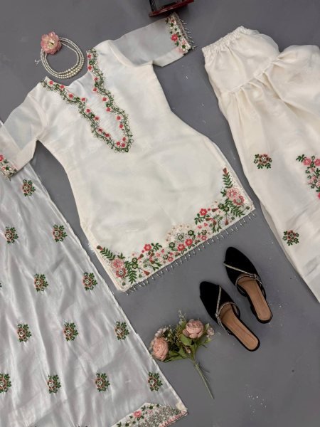 Heavy Fendy Silk Farshi Plazo Suit Set with Embroidered Dupatta Ready To Wear Collection