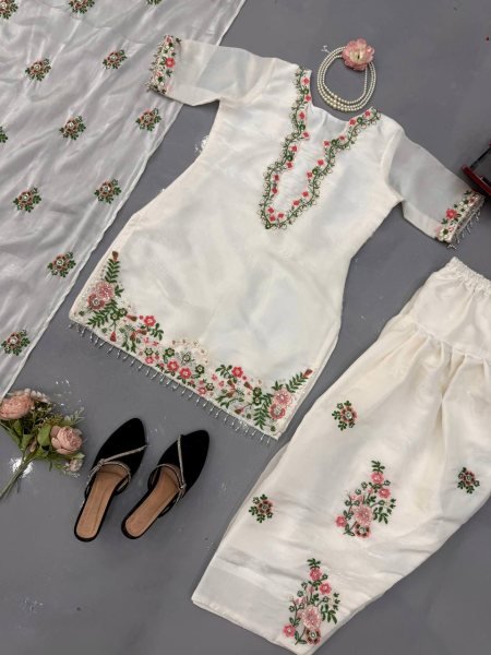 Heavy Fendy Silk Farshi Plazo Suit Set with Embroidered Dupatta Ready To Wear Collection