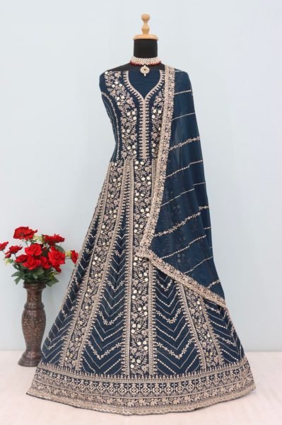 Heavy Fox Georgette Embroidery Anarkali Wedding Gown With Dupatta Wholesaler Anarakali Gown Wholesale