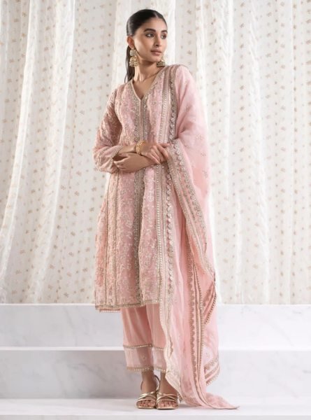 Heavy Georgette Kurti Pant Set With Embroidery Work Ready To Wear Collection
