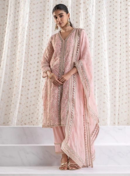 Heavy Georgette Kurti Pant Set With Embroidery Work Ready To Wear Collection