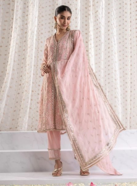 Heavy Georgette Kurti Pant Set With Embroidery Work Ready To Wear Collection
