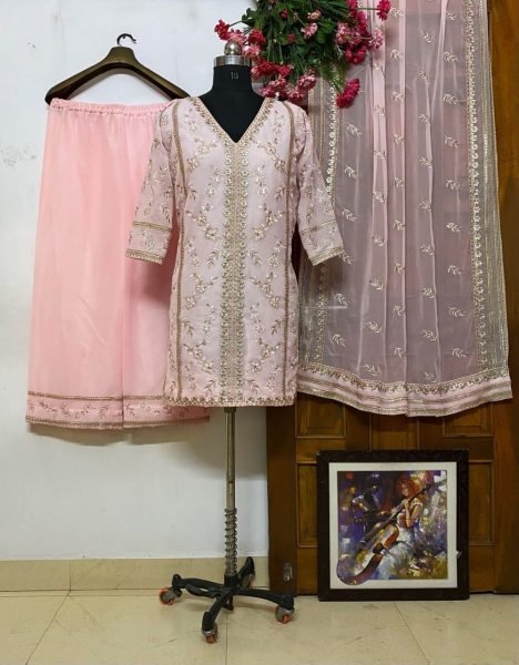 Heavy Georgette Kurti Pant Set With Embroidery Work Ready To Wear Collection