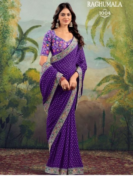 Heavy Georgette with Fancy Embroidery Lace Bandhani Print Saree For Festivals At Royal Export Embroidery Sarees Wholesale