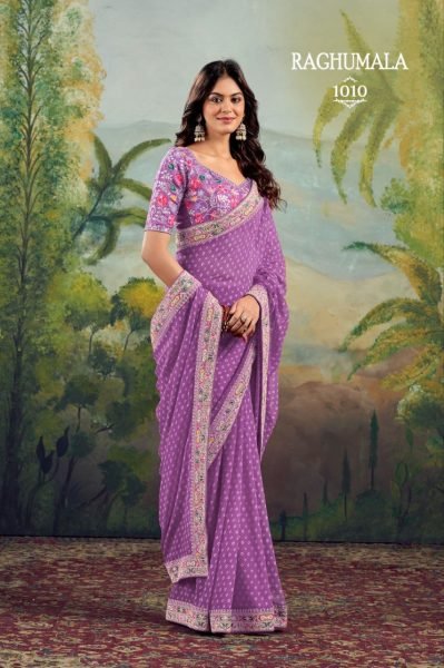 Heavy Georgette with Fancy Embroidery Lace Bandhani Print Saree For Festivals At Royal Export Embroidery Sarees Wholesale