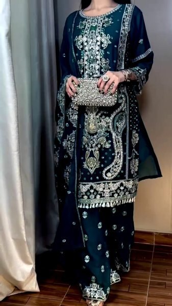 Heavy Look Ethnic Plazo Set for Party & Nikah Functions Intricate Zari Work with Dupatta Ready To Wear Collection