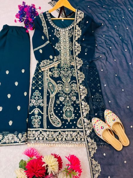 Heavy Look Ethnic Plazo Set for Party & Nikah Functions Intricate Zari Work with Dupatta Ready To Wear Collection