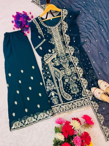 Heavy Look Ethnic Plazo Set for Party & Nikah Functions Intricate Zari Work with Dupatta Ready To Wear Collection