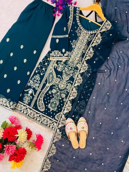 Heavy Look Ethnic Plazo Set for Party & Nikah Functions Intricate Zari Work with Dupatta Ready To Wear Collection