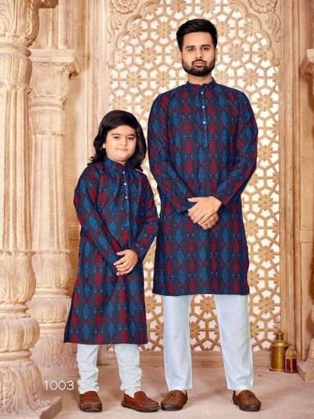 Heavy Magic Cotton Slub with Multi colour Print Kurta combo Father Son Collection 