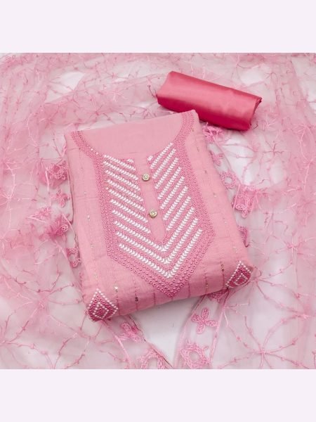 Heavy Embroidered Unstitched Dress Material Color Set Matching Dress Material Wholesale