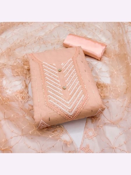 Heavy Embroidered Unstitched Dress Material Color Set Matching Dress Material Wholesale