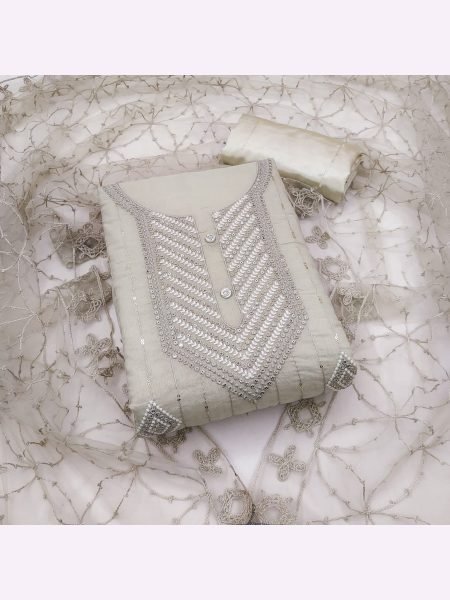 Heavy Embroidered Unstitched Dress Material Color Set Matching Dress Material Wholesale