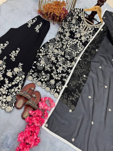 Heavy Party Wear Palazzo Suit Set in Faux Georgette Stitched & Available at Factory Price Ready To Wear Collection