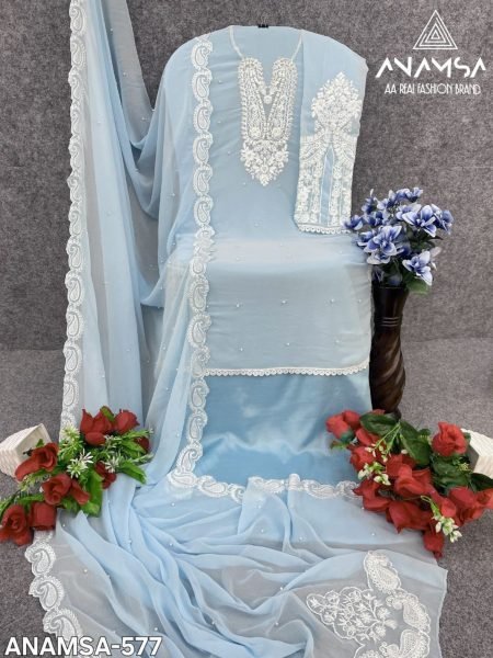 Heavy Pure Fox Georgette With Heavy Embroidered Suits  Churidar Salwar Suits Wholesale