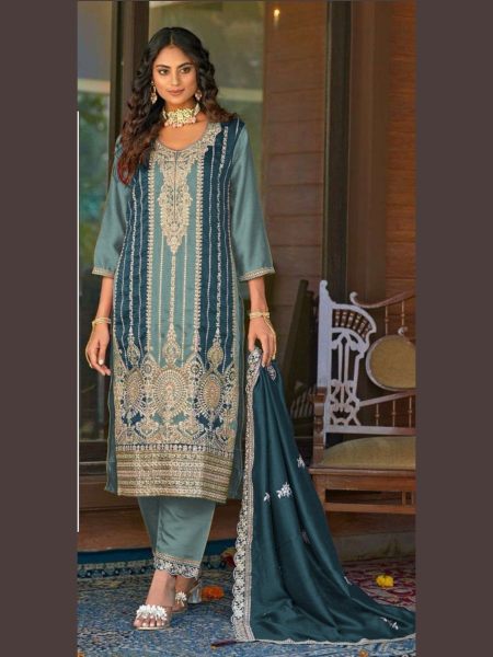 Heavy PV Vichitra With Embroidery Codding Sequence Work Suits  Salwar Kameez