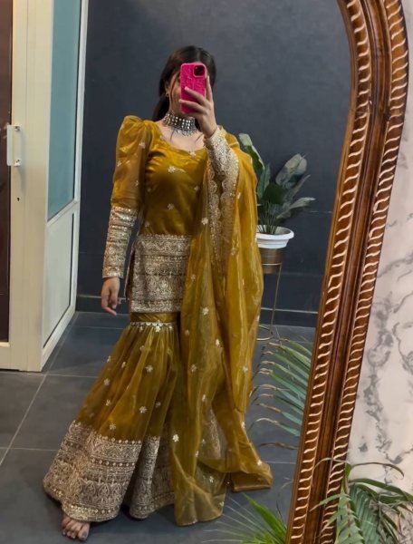 Heavy Rasiyan Silk With Embroidery Work Sharara Set  Ready To Wear Collection