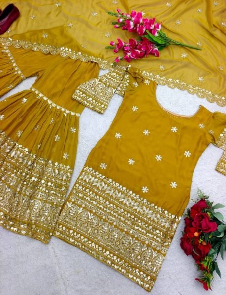Heavy Rasiyan Silk With Embroidery Work Sharara Set  Ready To Wear Collection