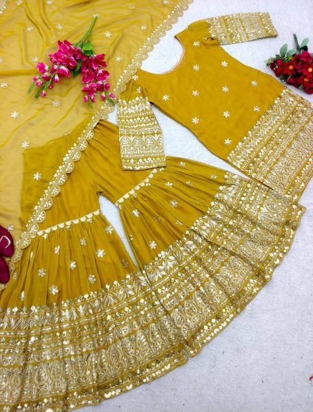 Heavy Rasiyan Silk With Embroidery Work Sharara Set  Ready To Wear Collection