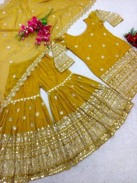 Heavy Rasiyan Silk With Embroidery Work Sharara Set  Ready To Wear Collection