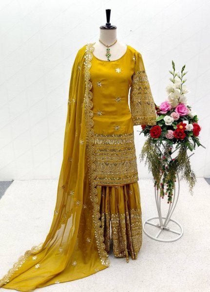 Heavy Rasiyan Silk With Embroidery Work Sharara Set  Ready To Wear Collection