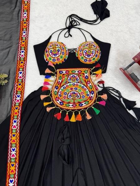 Heavy Rayon Black Color Fully Stitched Lehenga Choli with Real Mirror   Gamthi Work At Manufacturer Rate Navratri Lehnega Choli