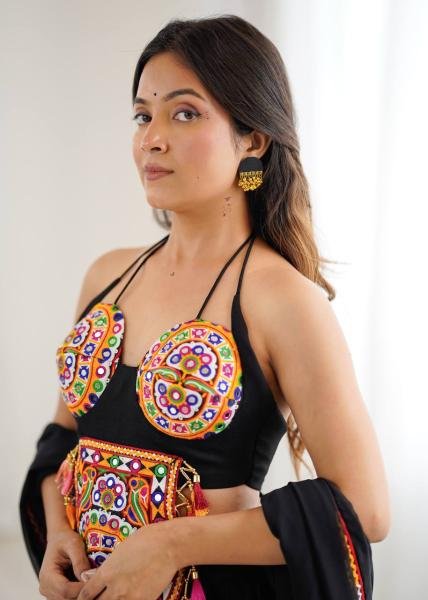 Heavy Rayon Black Color Fully Stitched Lehenga Choli with Real Mirror   Gamthi Work At Manufacturer Rate Navratri Lehnega Choli