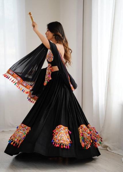 Heavy Rayon Black Color Fully Stitched Lehenga Choli with Real Mirror   Gamthi Work At Manufacturer Rate Navratri Lehnega Choli